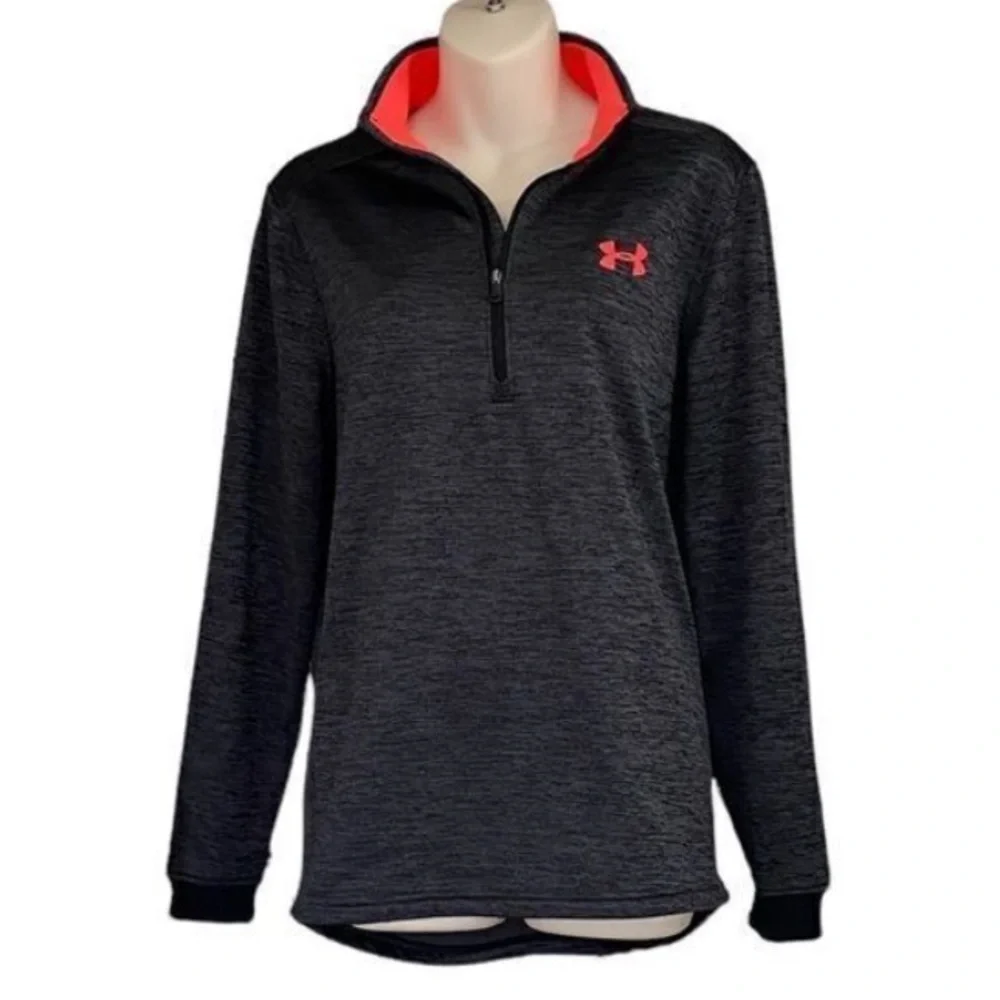 😍2/$20 Under Armour Sz S Grey & Orange Half Zip Coldgear Pullover - Picture 2 of 12